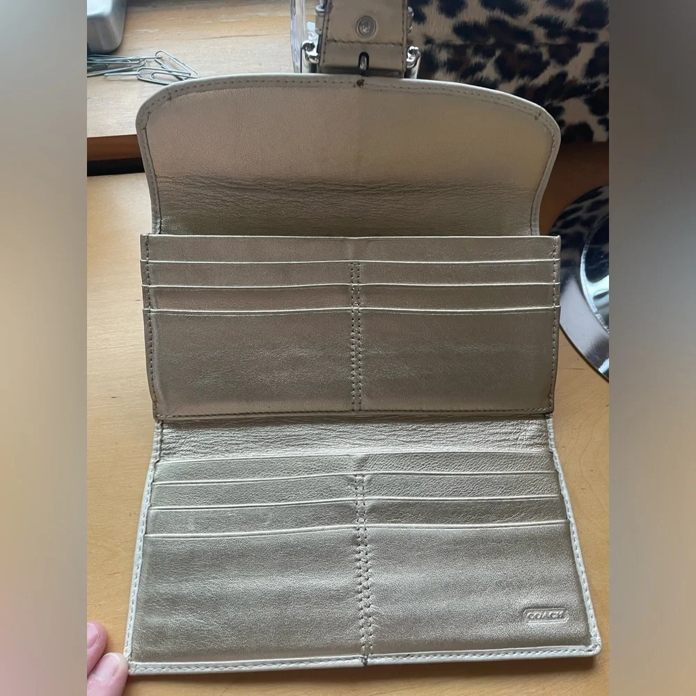 Coach Buckle Snap Wallet in cream and metallic gold. - Picture 3 of 16